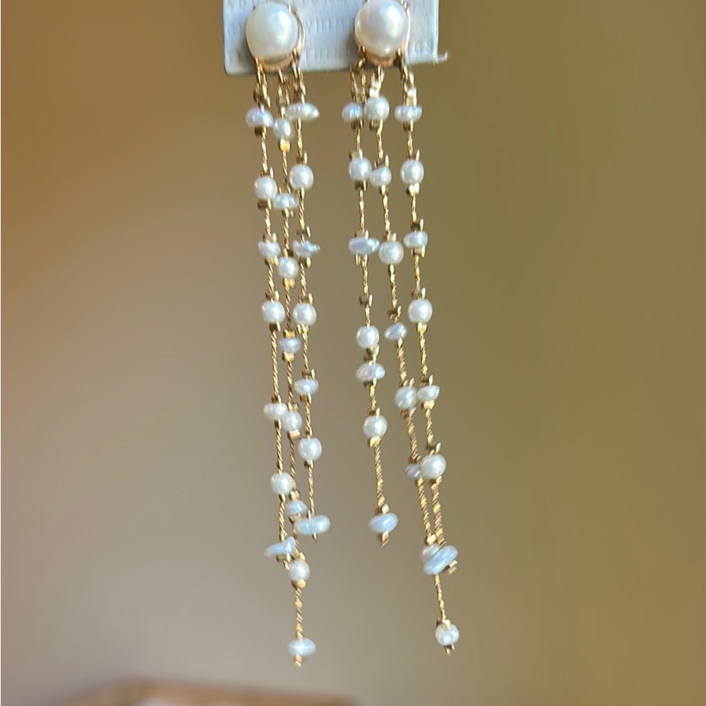 Anthropologie Gold and Pearl Strand Earrings - NWT!